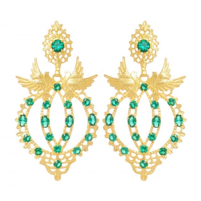 Earrings Queen Dove Green in Gold Plated Silver 