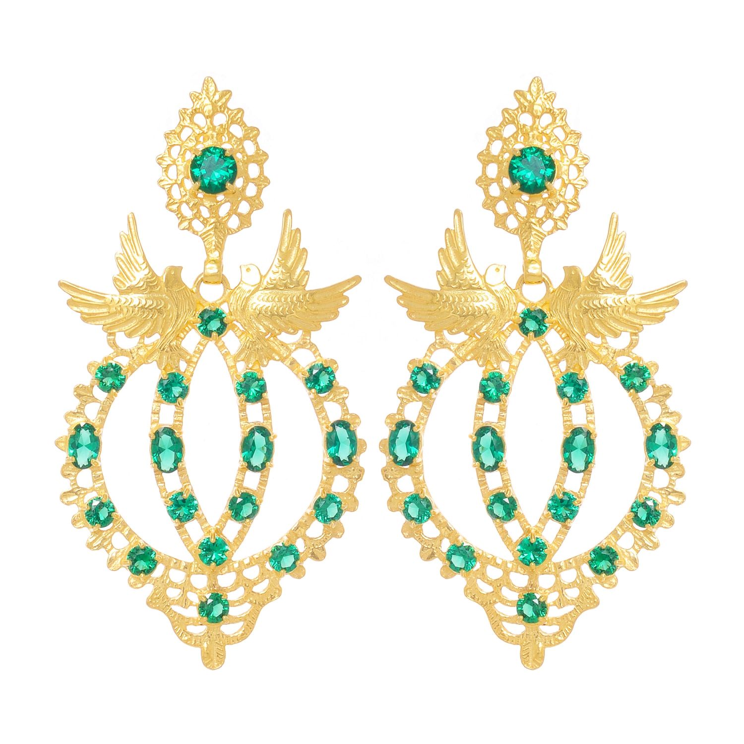 Earrings Queen Dove Emerald in Gold Plated Silver Earrings Queen Dove Emerald in Gold Plated Silver