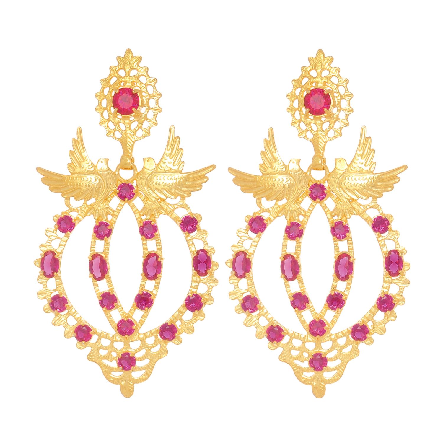 Earrings Queen Dove Ruby in Gold Plated Silver Earrings Queen Dove Ruby in Gold Plated Silver