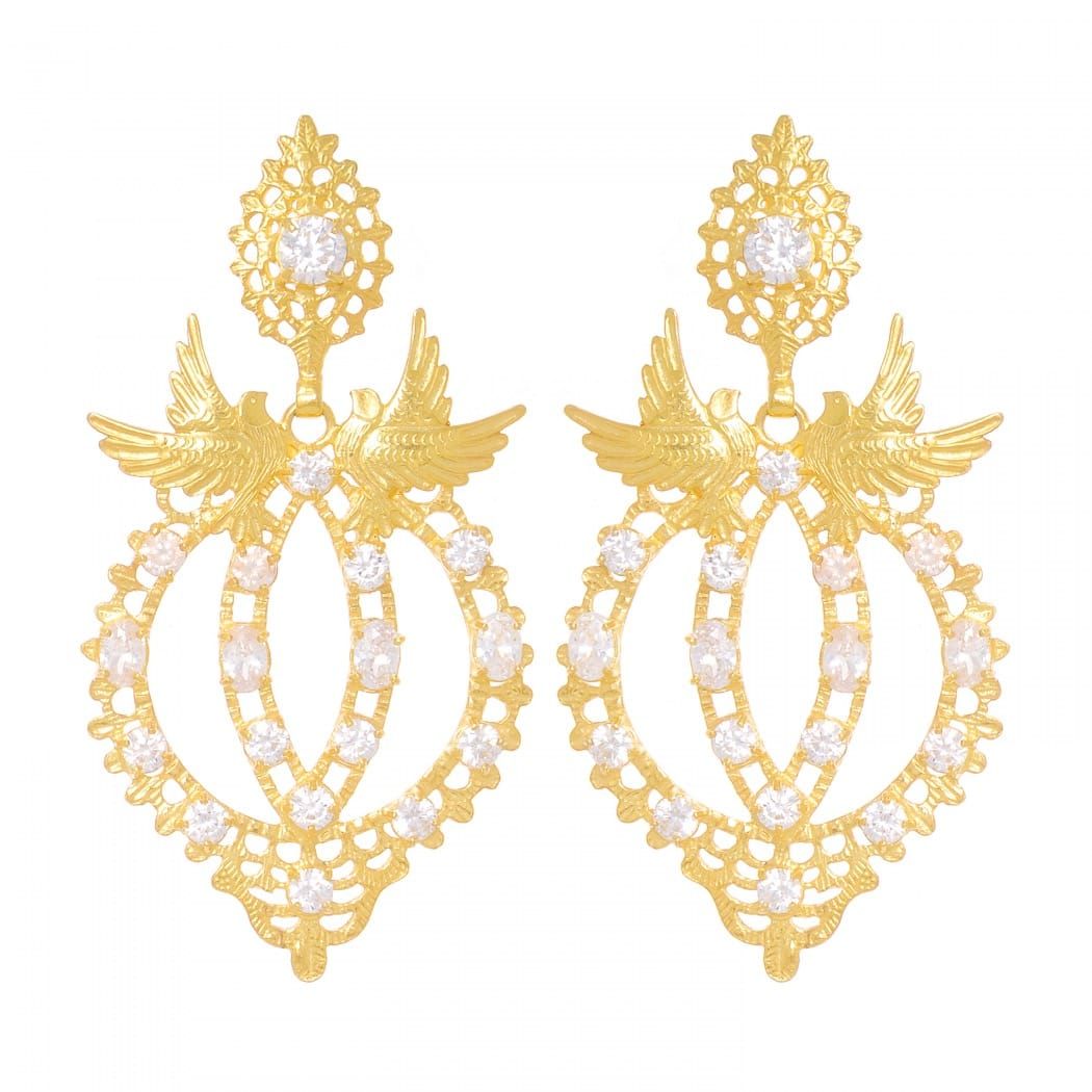 Earrings Queen Dove Zirconia in Gold Plated Silver