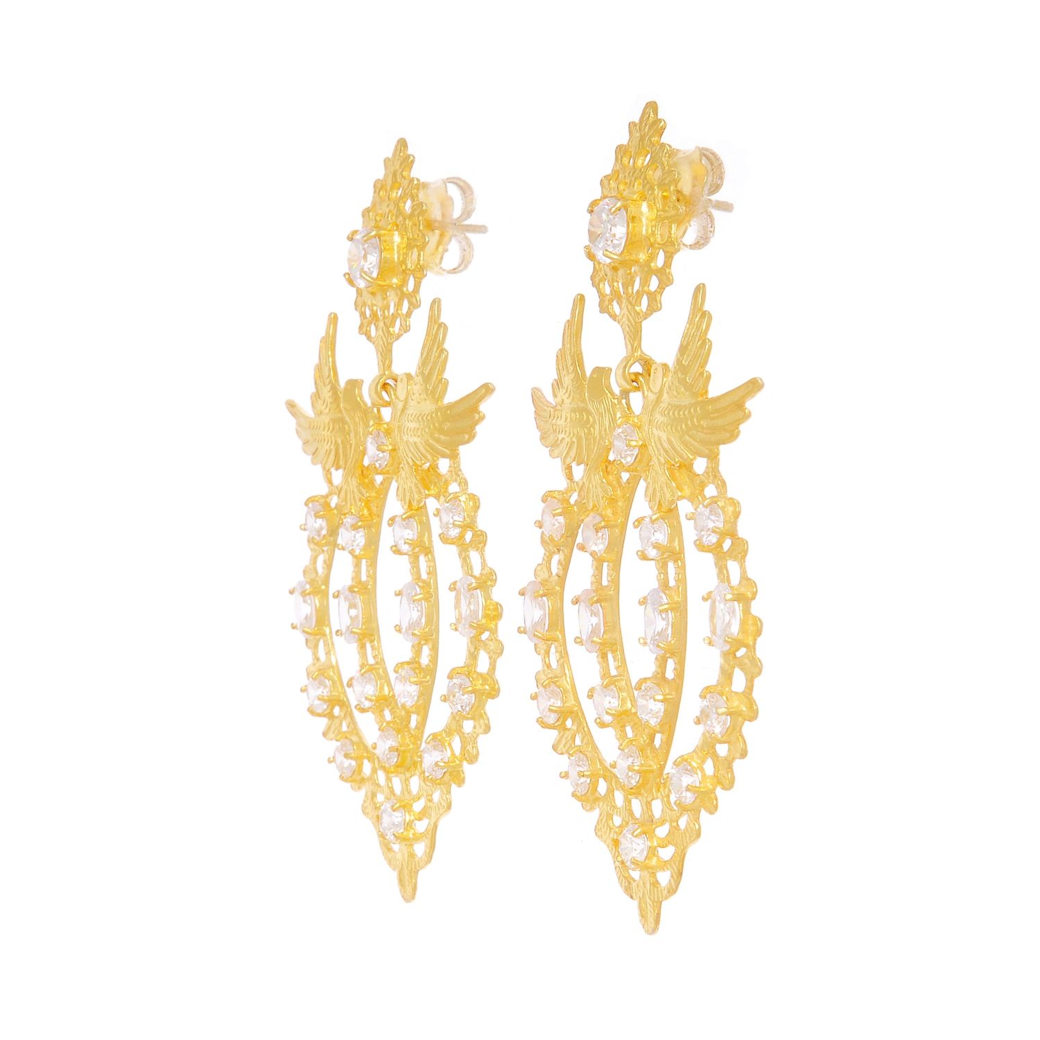 Earrings Queen Dove Zirconia in Gold Plated Silver Earrings Queen Dove Zirconia in Gold Plated Silver