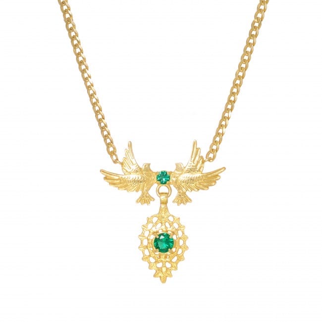 Necklace Queen Dove Emerald in Golden Plated Silver