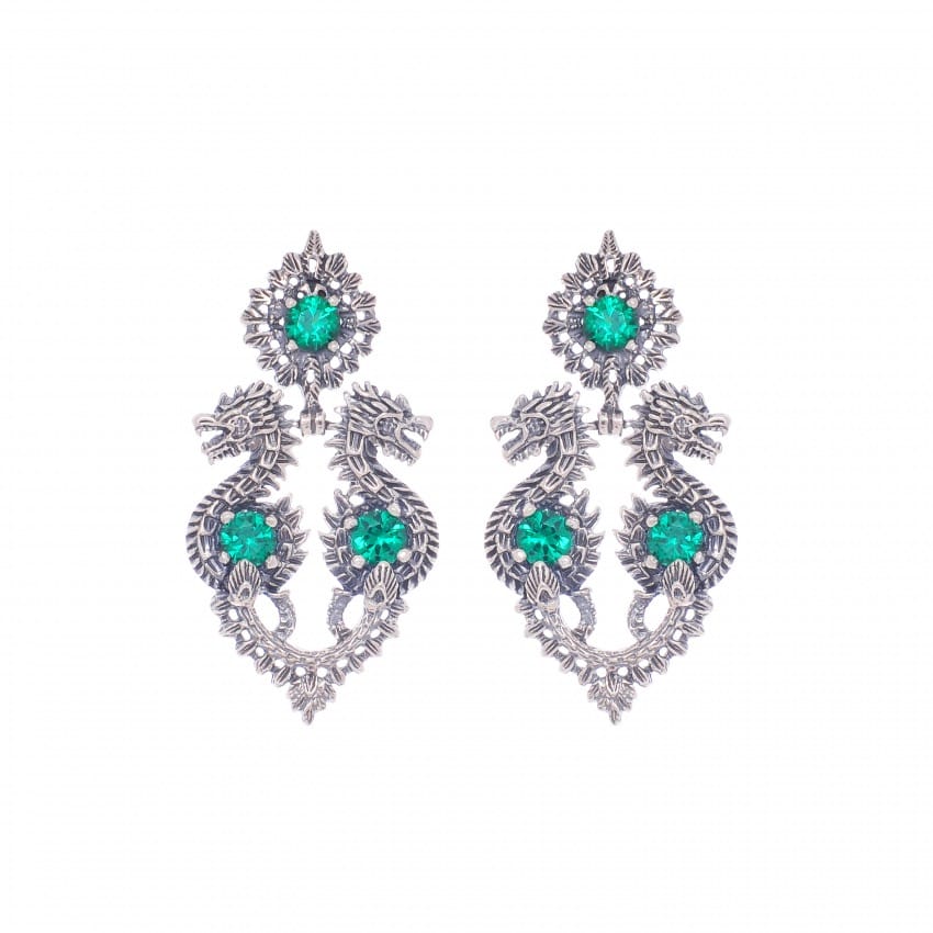 Earrings Queen Dragon Green in Silver 