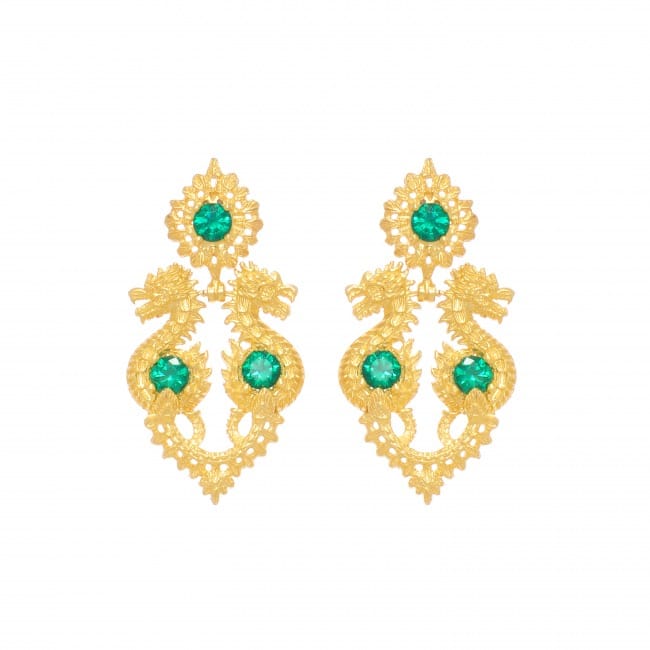 Earrings Queen Dragon Emerald in Gold Plated Silver