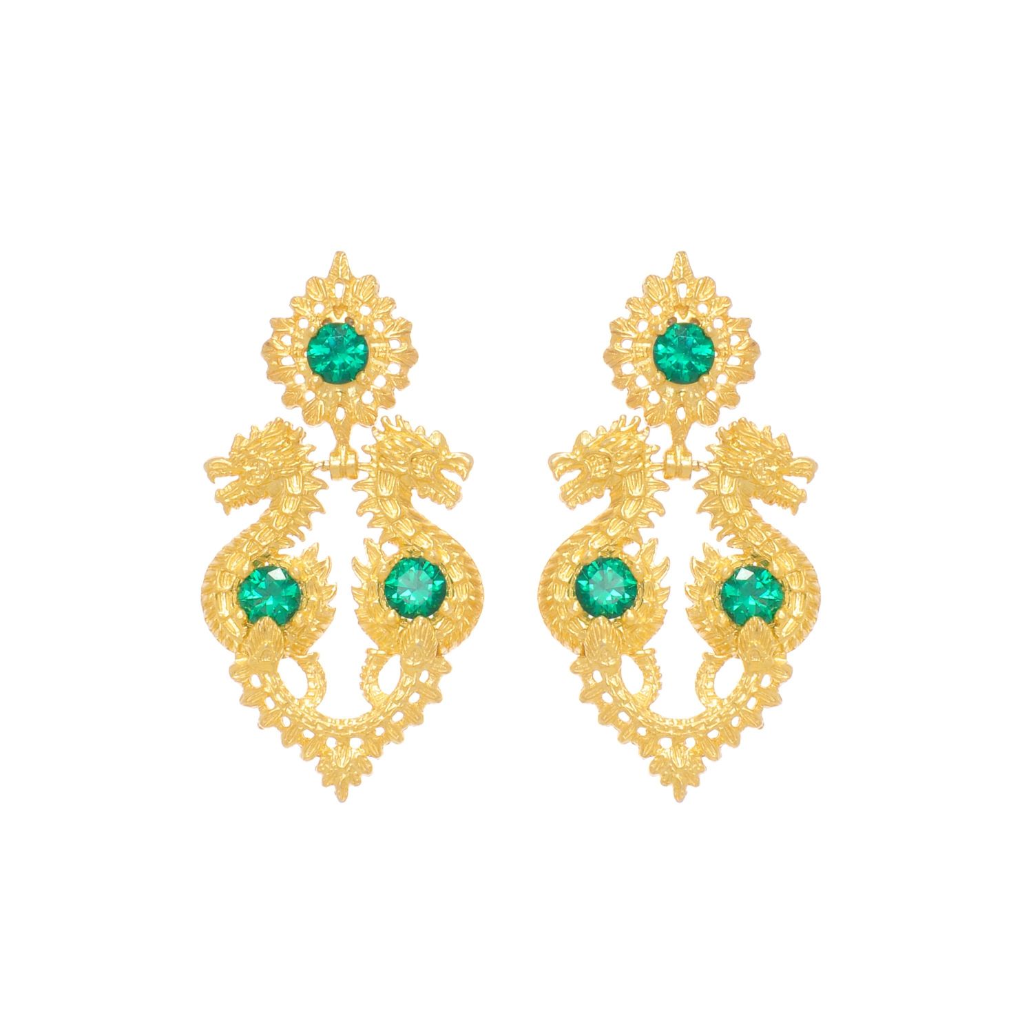 Earrings Queen Dragon Green in Gold Plated Silver Earrings Queen Dragon Green in Gold Plated Silver