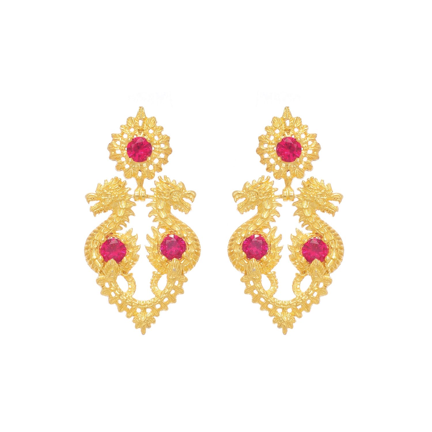 Earrings Queen Dragon Ruby in Gold Plated Silver Earrings Queen Dragon Ruby in Gold Plated Silver