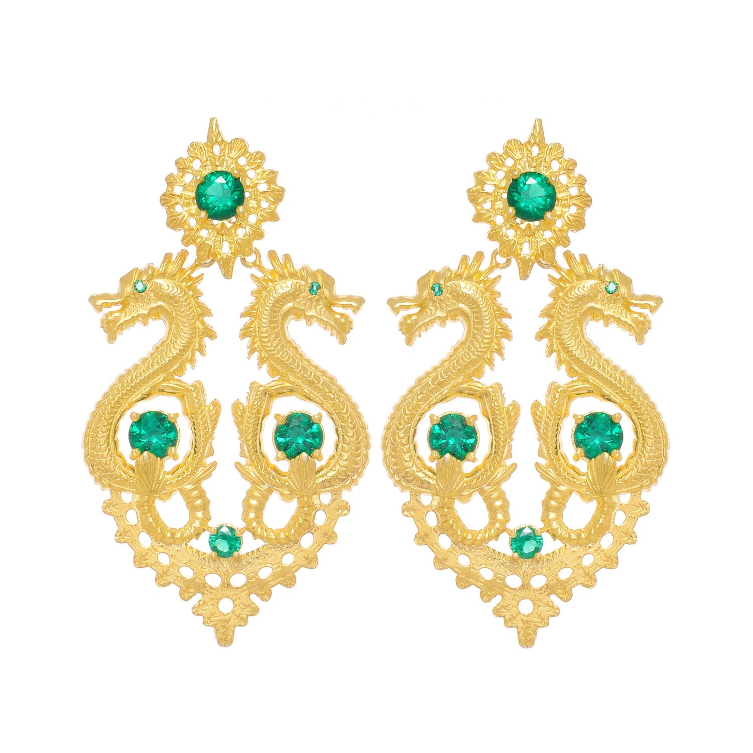 Earrings Queen Dragon XL Emerald in Gold Plated Silver Earrings Queen Dragon XL Emerald in Gold Plated Silver