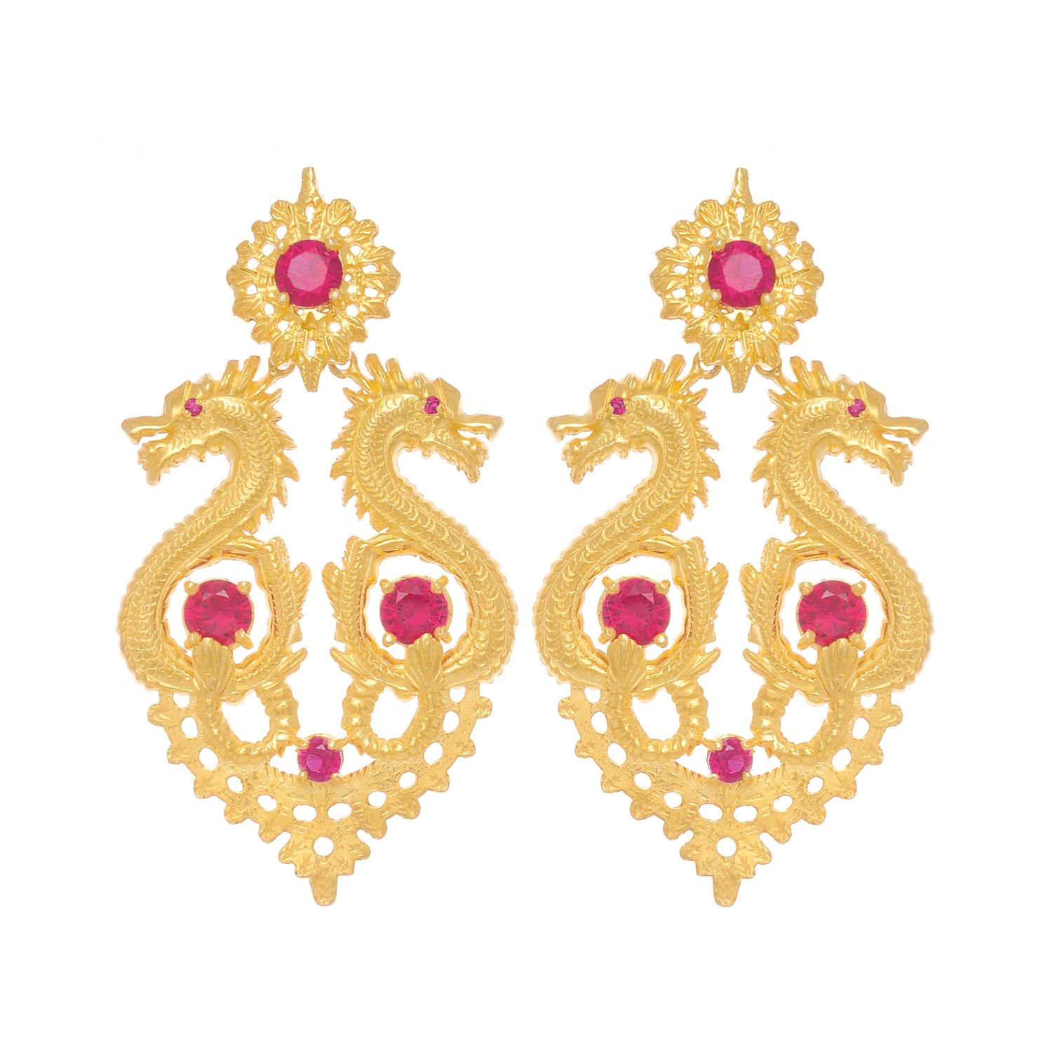 Earrings Queen Dragon XL Ruby in Gold Plated Silver Earrings Queen Dragon XL Ruby in Gold Plated Silver