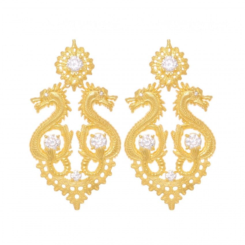 Earrings Queen Dragon XL in Gold Plated Silver 