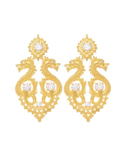 Earrings Queen Dragon XL in Gold Plated Silver 