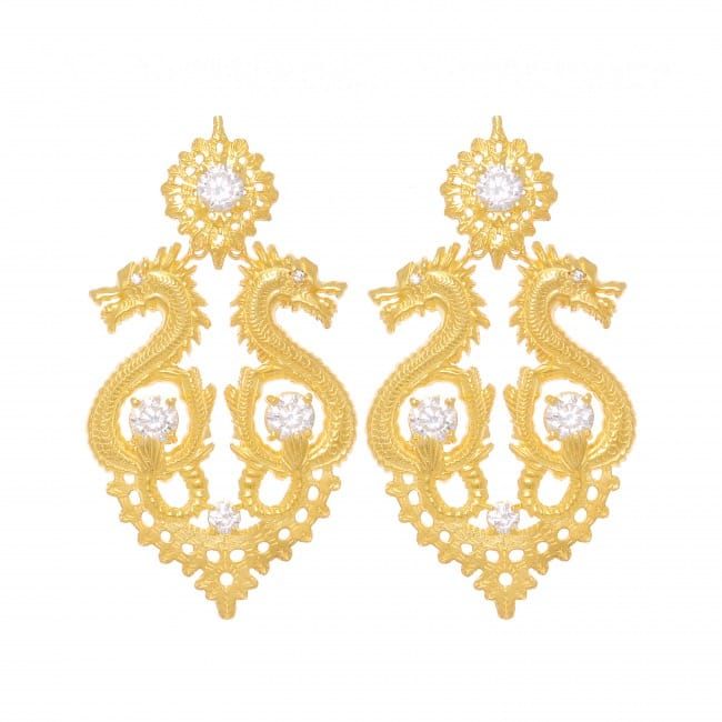 Earrings Queen Dragon XL Zirconia in Gold Plated Silver