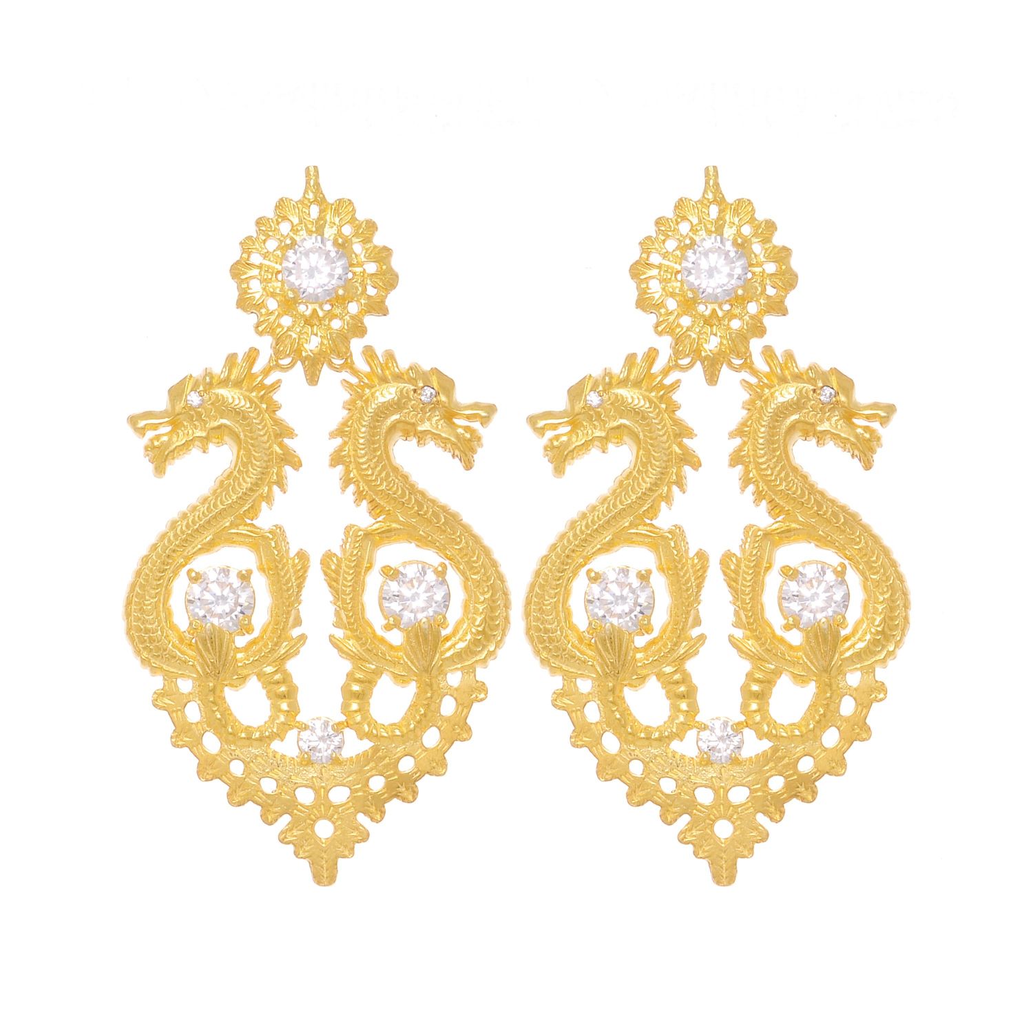 Earrings Queen Dragon XL Zirconia in Gold Plated Silver Earrings Queen Dragon XL Zirconia in Gold Plated Silver