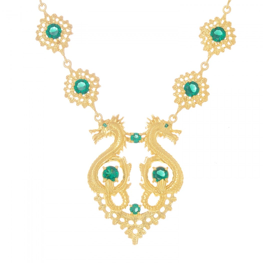 Necklace Queen Dragon Green in Gold Plated Silver 