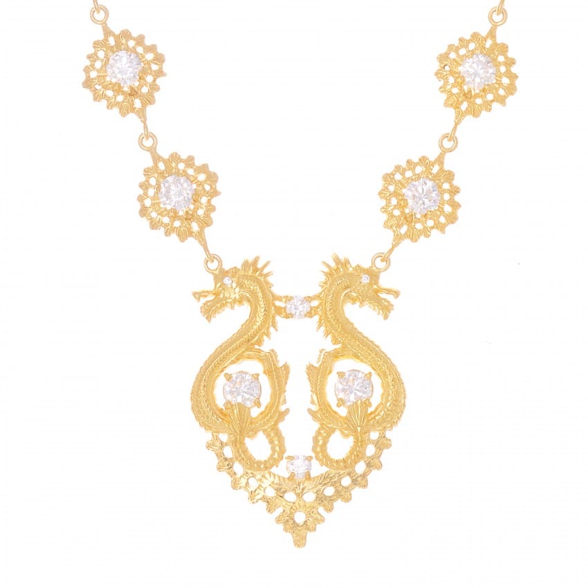 Necklace Queen Dragon Zirconia in Gold Plated Silver