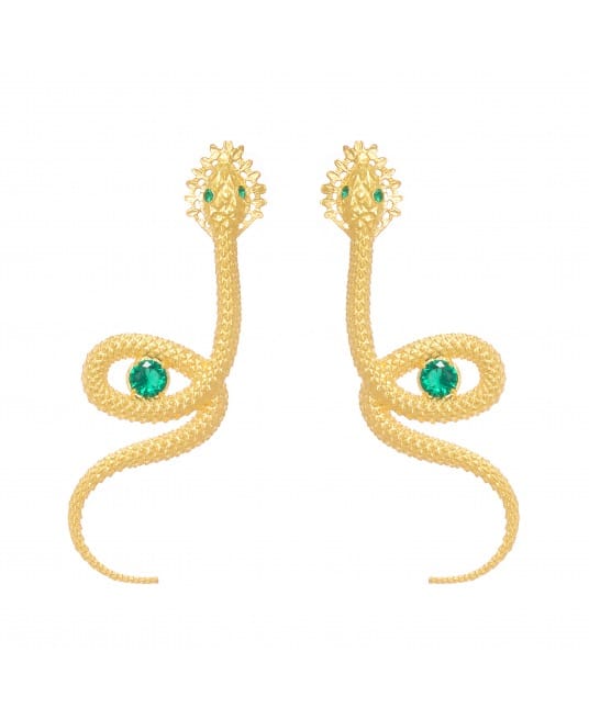 Earrings Snake Green in Gold Plated Silver 