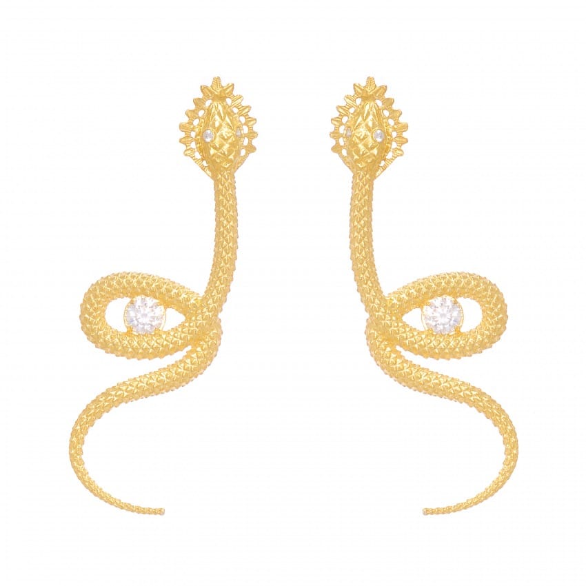 Earrings Snake Zirconia in Gold Plated Silver 