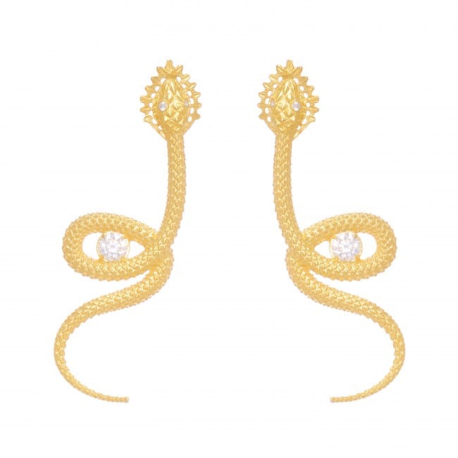 Earrings Snake Zirconia in Gold Plated Silver