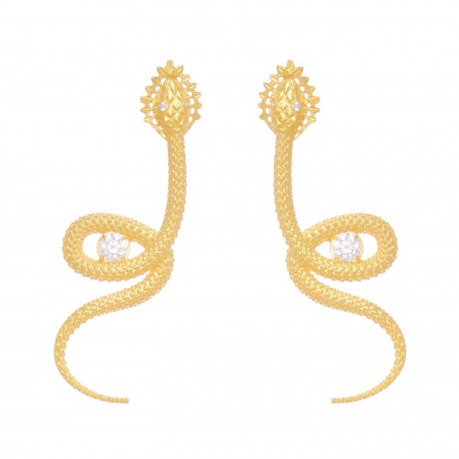 Earrings Snake Zirconia in Gold Plated Silver 