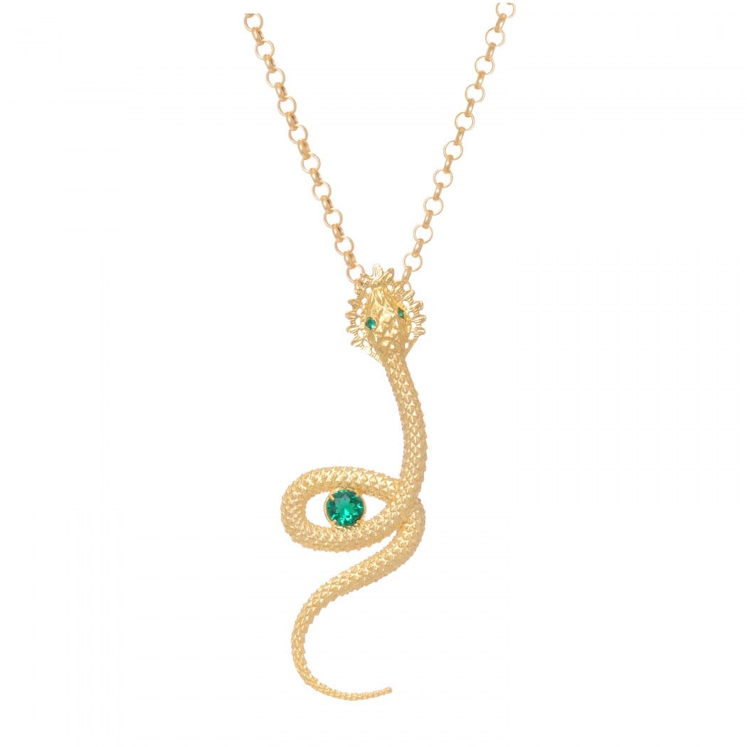 Necklace Snake Emerald in Gold Plated Silver