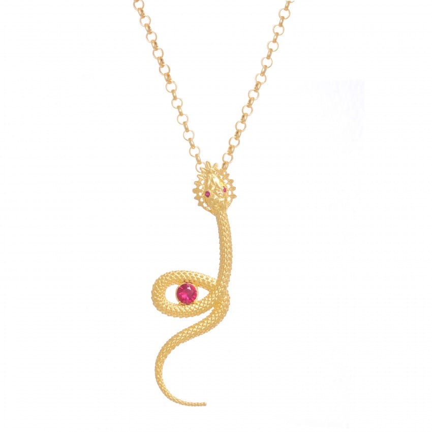 Necklace Snake Red in Gold Plated Silver 