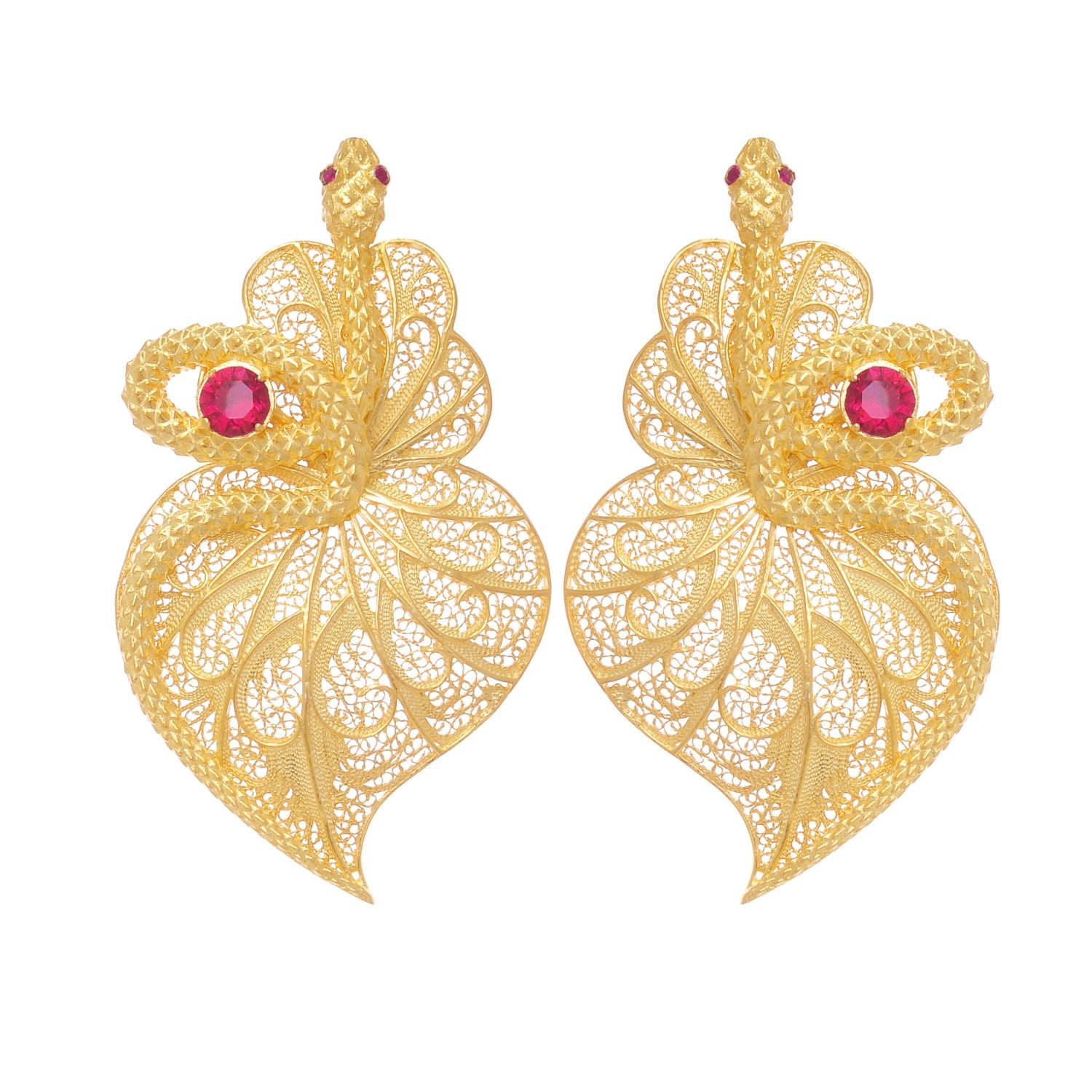 Earrings Heart Snake Ruby in Gold Plated Silver Earrings Heart Snake Ruby in Gold Plated Silver
