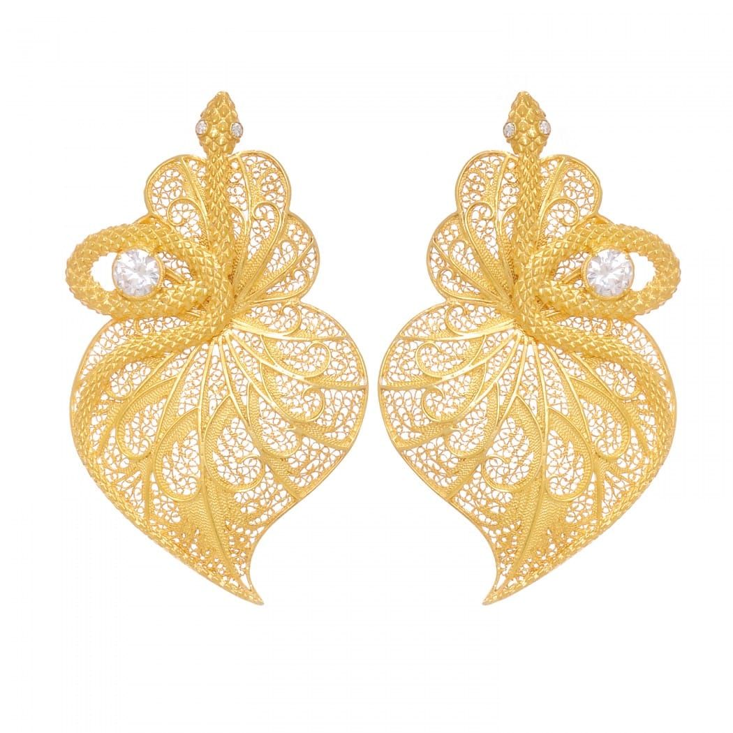 Earrings Heart Snake Zirconia in Gold Plated Silver 