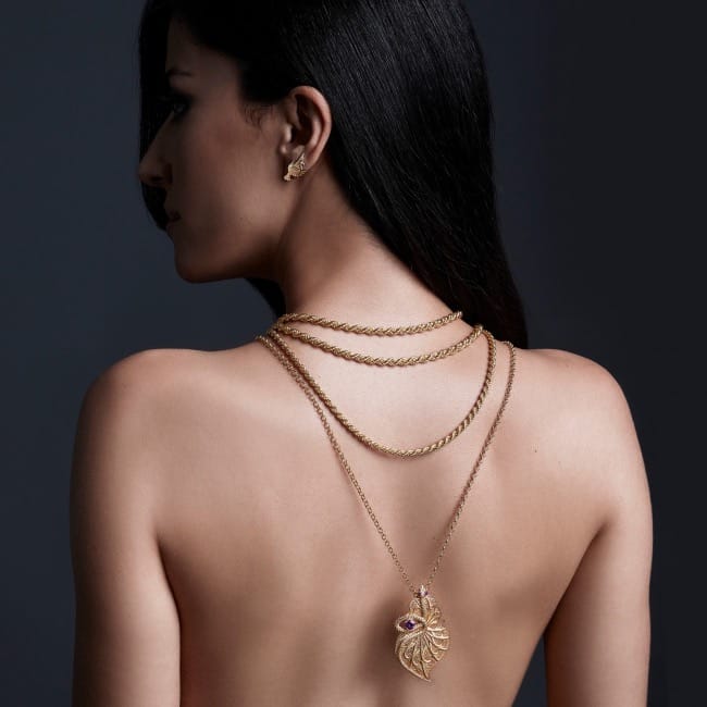 Necklace Heart Snake Green in Gold Plated Silver 