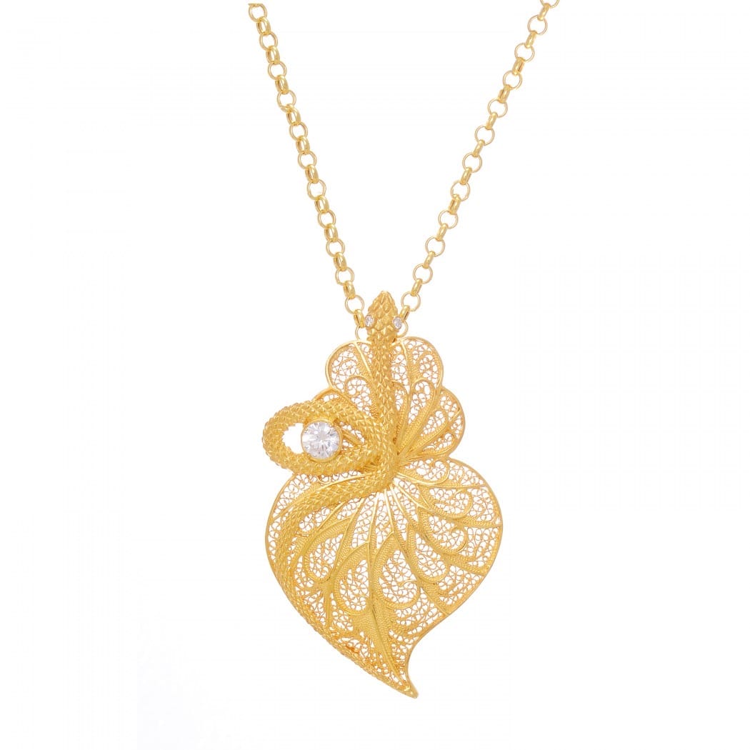 Necklace Heart Snake Zirconia in Gold Plated Silver 