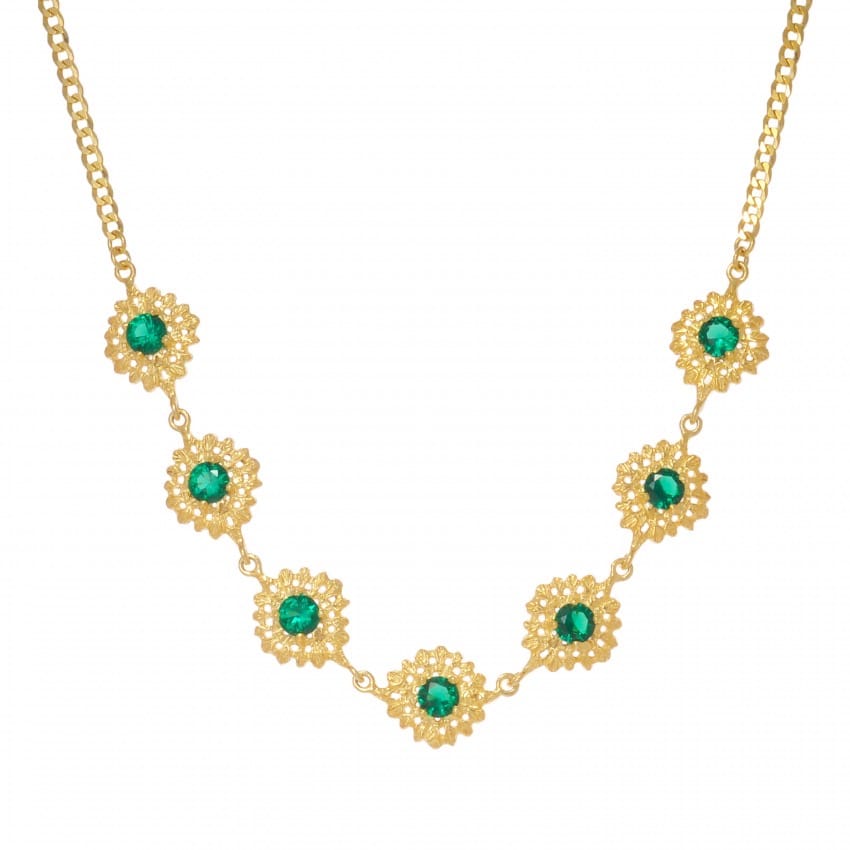 Necklace Choker Queen Green in Gold Plated Silver 