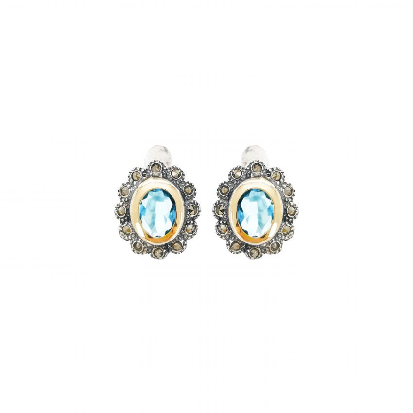 Earrings Blue Marcasites in Silver and Gold 