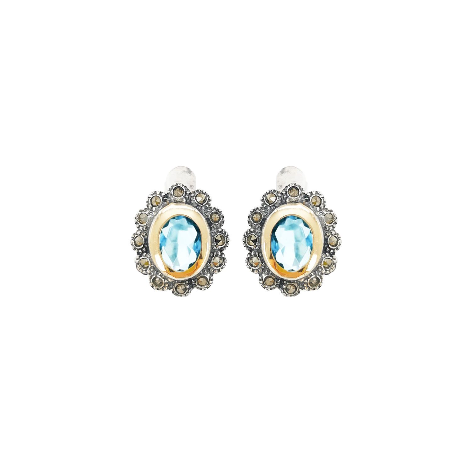 Earrings Blue Marcasites in Silver and Gold Earrings Blue Marcasites in Silver and Gold