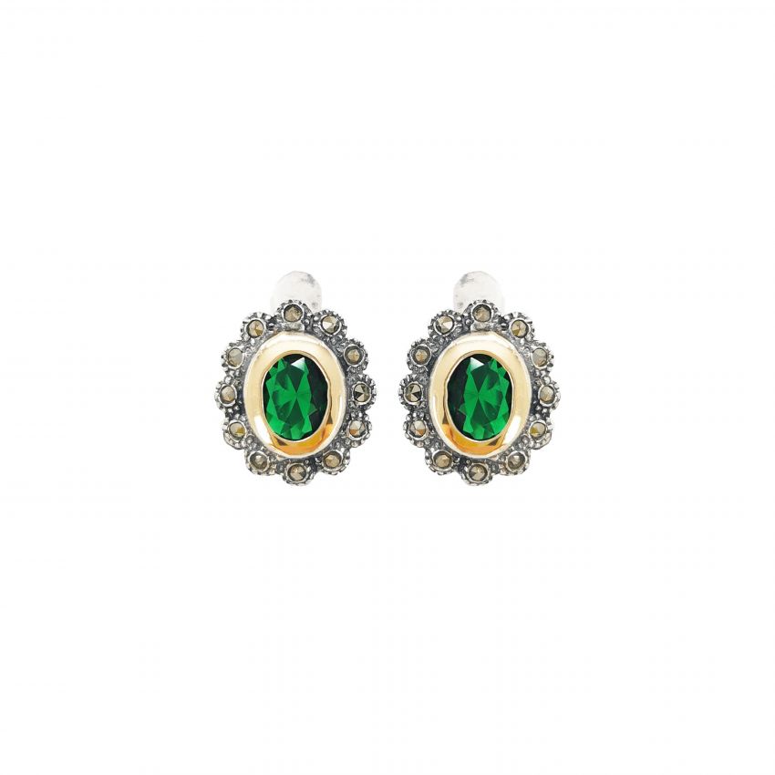 Earrings Emerald Marcasites in Silver and Gold