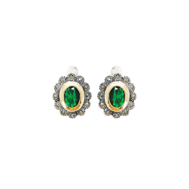 Earrings Green Marcasites in Silver and Gold 