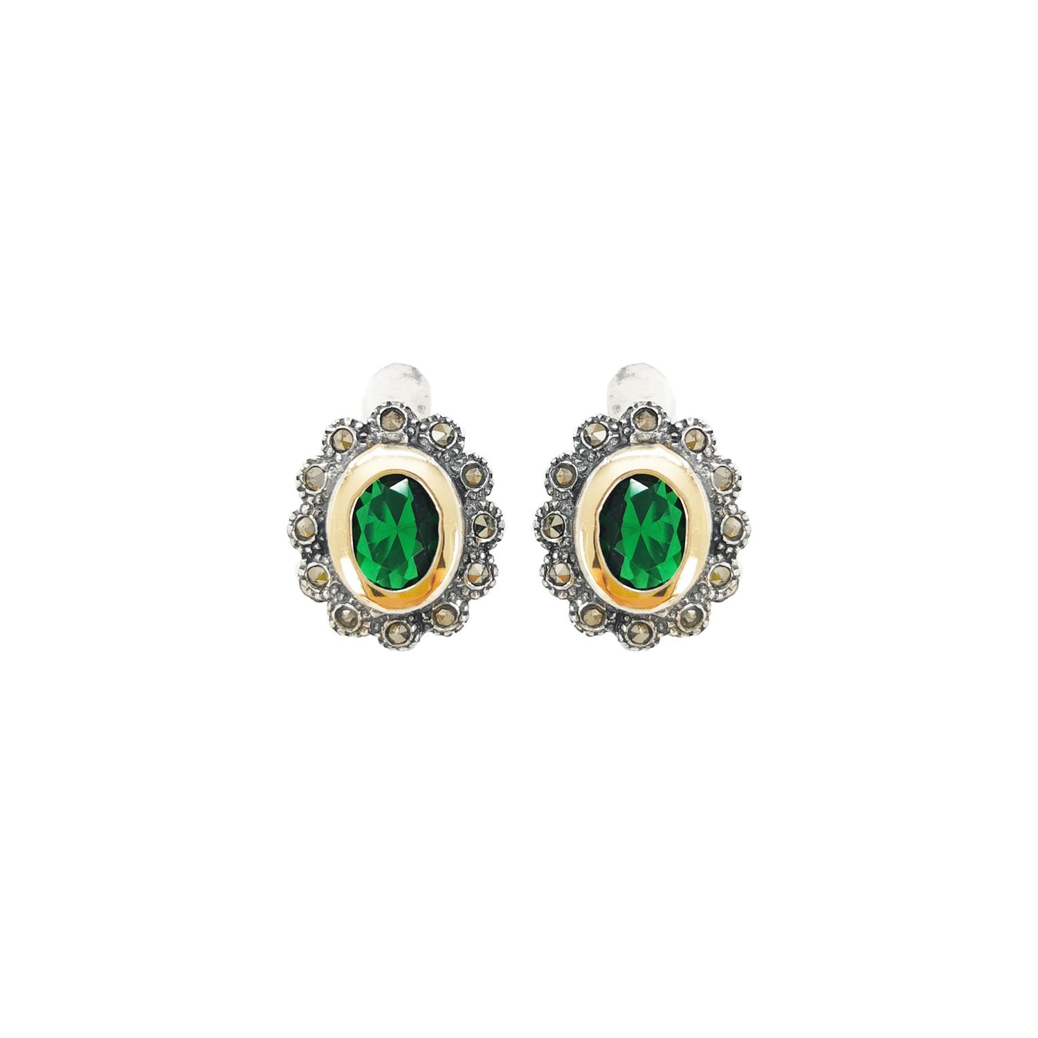 Brincos Verde Marcassites em Prata e Ouro Brincos Verde Marcassites em Prata e Ouro