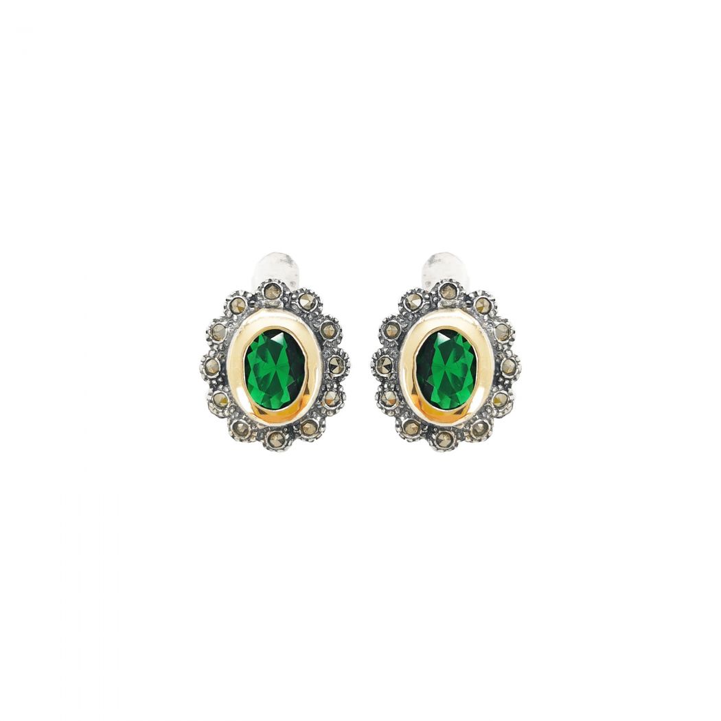 Earrings Green Marcasites in Silver and Gold 