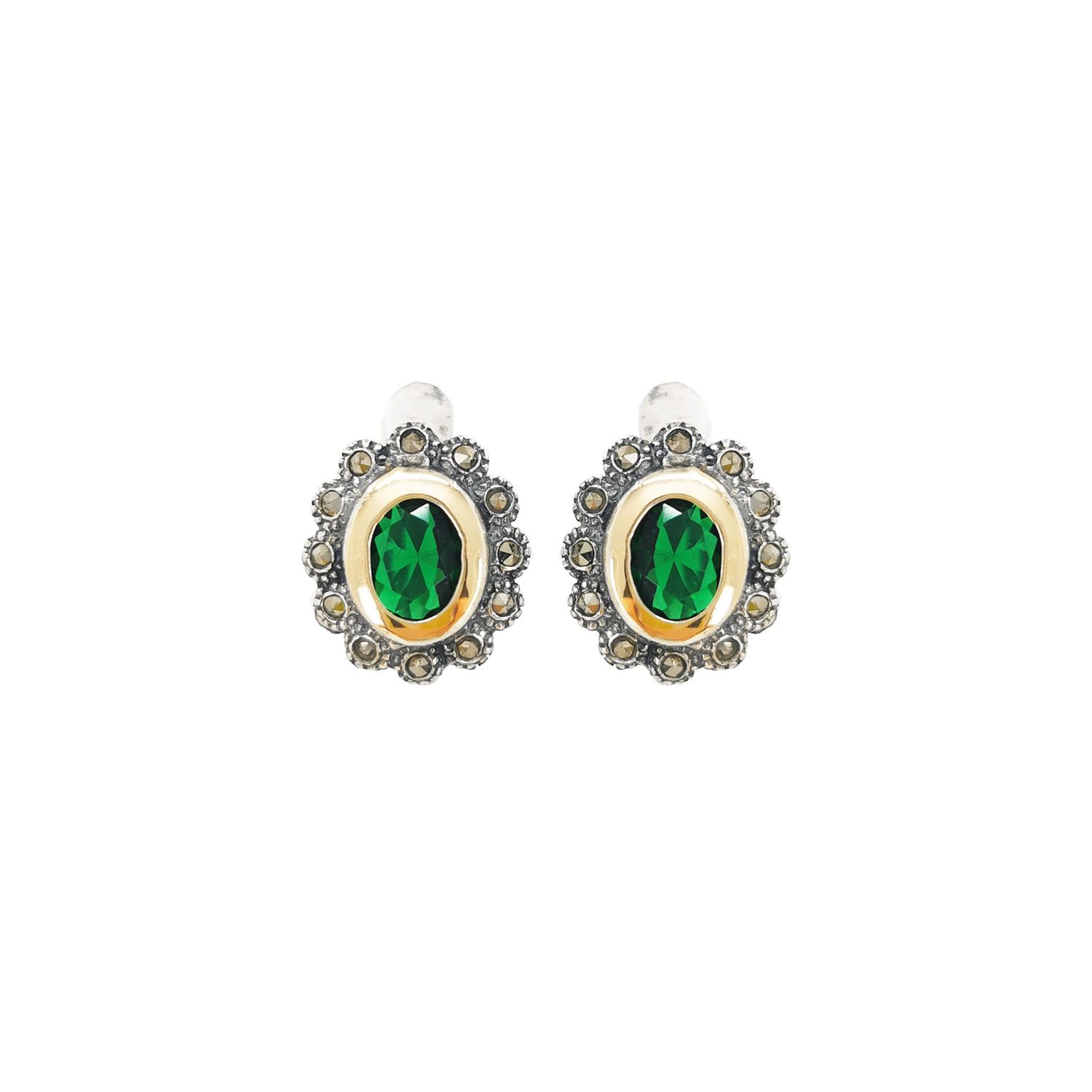 Earrings Green Marcasites in Silver and Gold 