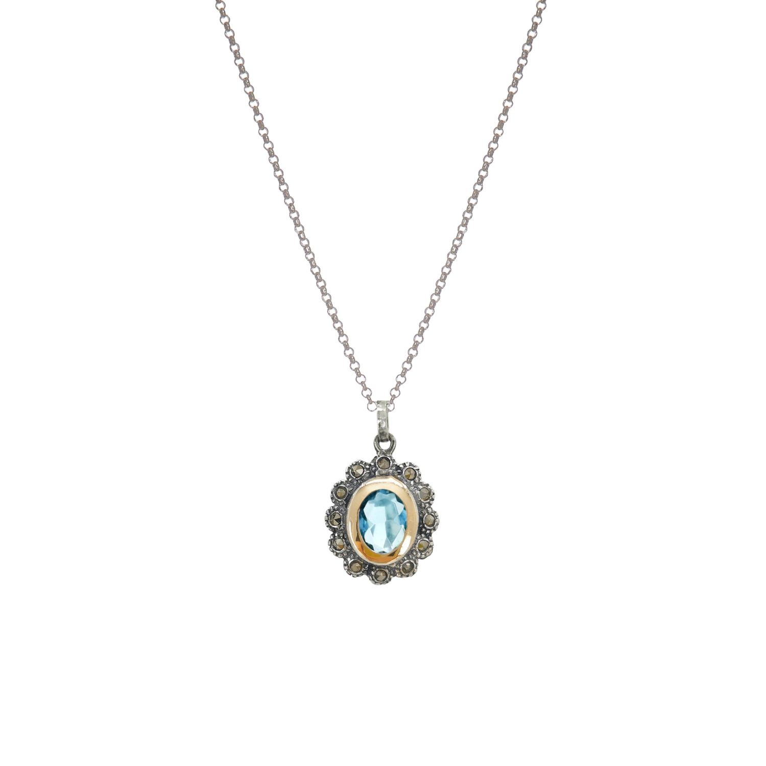 Necklace Aquamarine Marcasites in Silver and Gold Necklace Aquamarine Marcasites in Silver and Gold