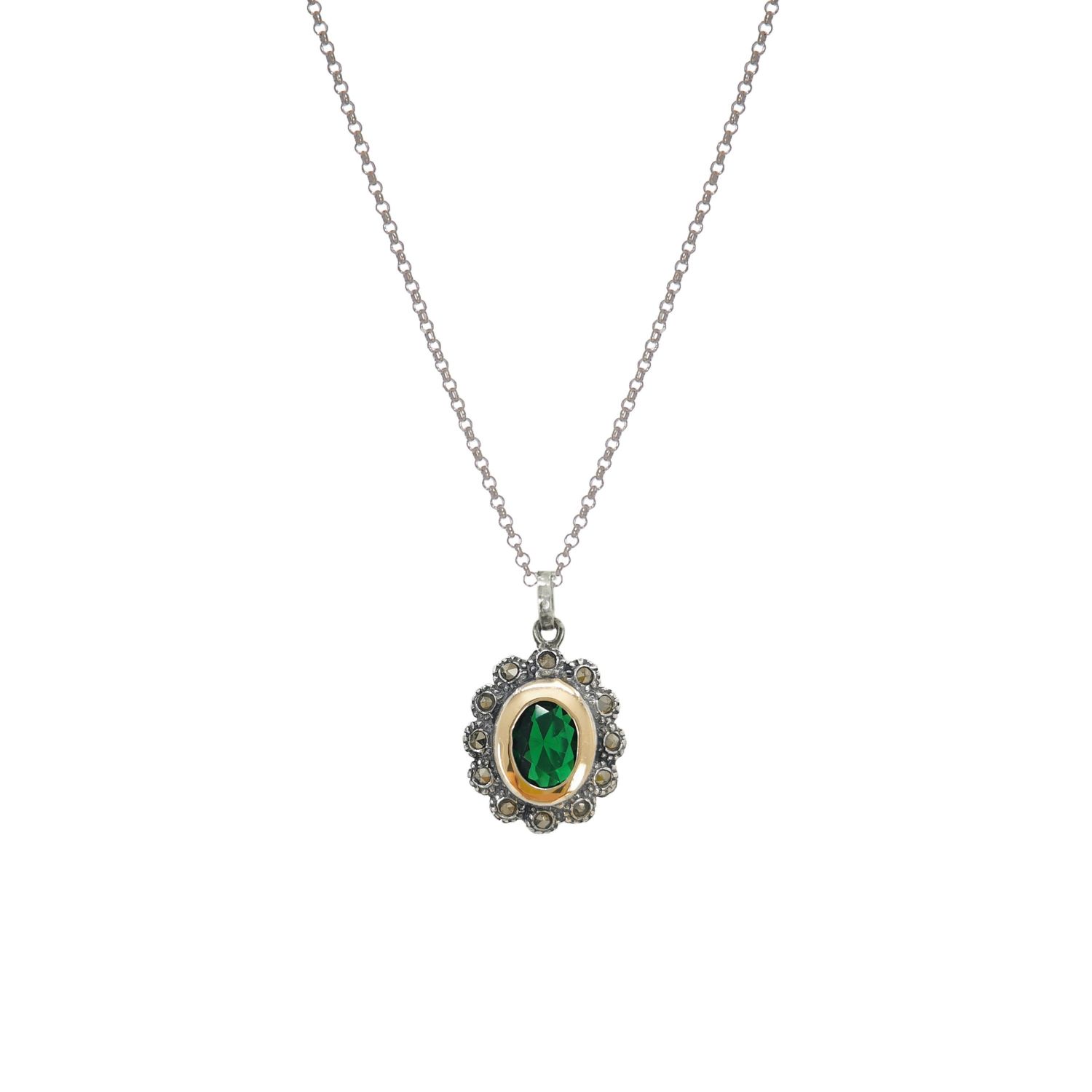 Necklace Emerald Marcasites in Silver and Gold Necklace Emerald Marcasites in Silver and Gold