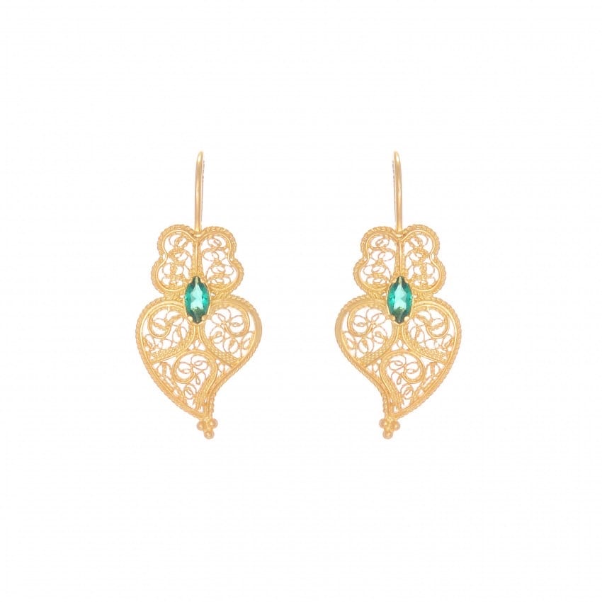 Earrings Heart of Viana Green in Gold Plated Silver 