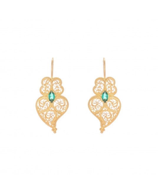 Earrings Heart of Viana Green in Gold Plated Silver