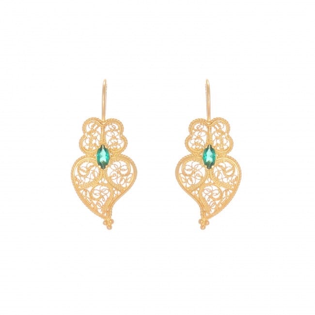 Earrings Heart of Viana Green in Gold Plated Silver 