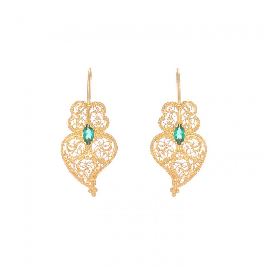 Earrings Heart of Viana Green in Gold Plated Silver 