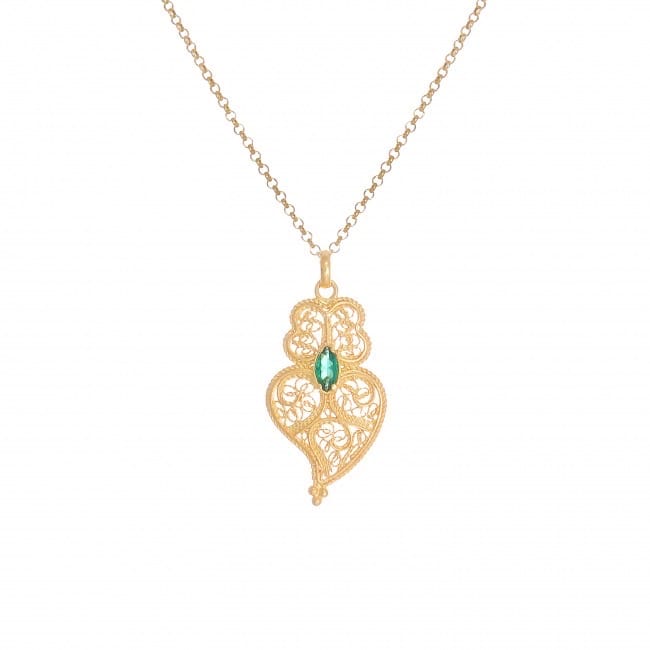 Necklace Heart of Viana Green in Gold Plated Silver 