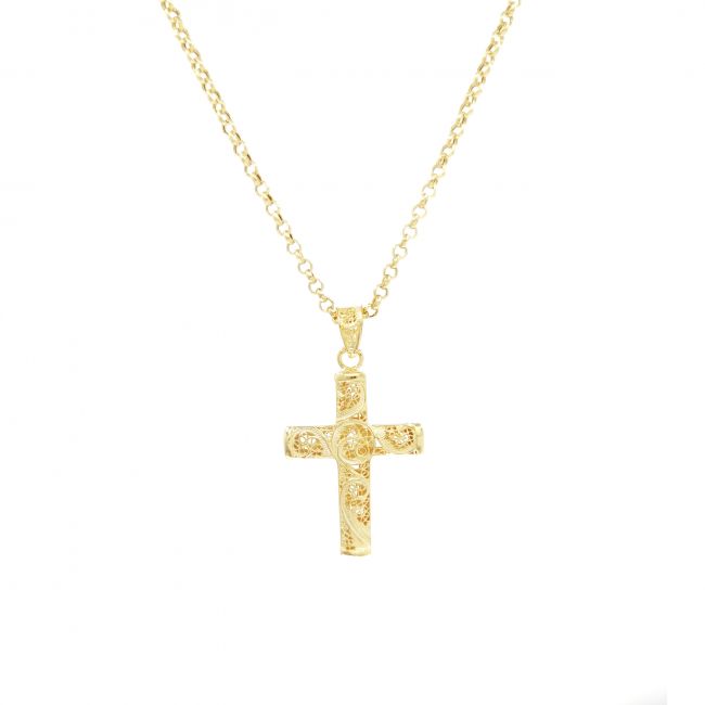 Necklace Cross Filigree in Gold Plated Silver 