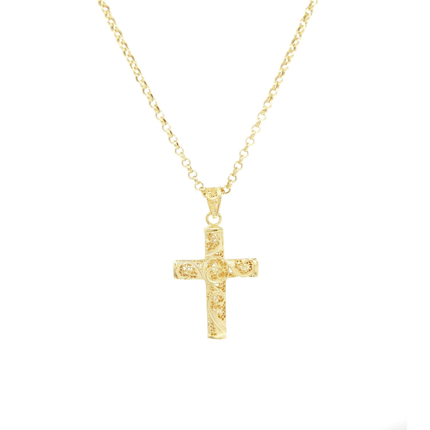 Colar Cruz de Filigrana em Prata Dourada Colar Cruz de Filigrana em Prata Dourada