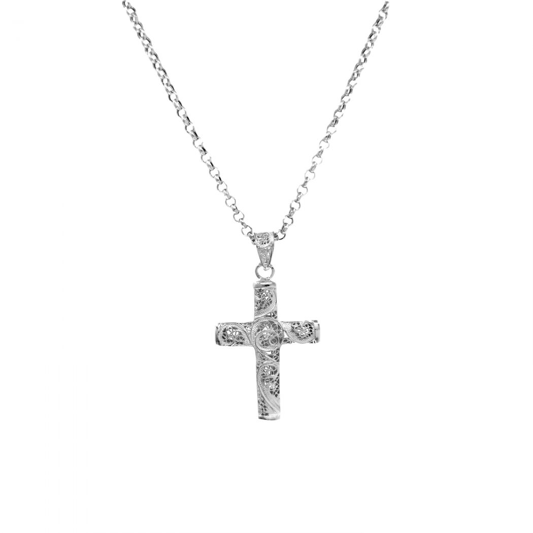 Necklace Cross Filigree in Silver 
