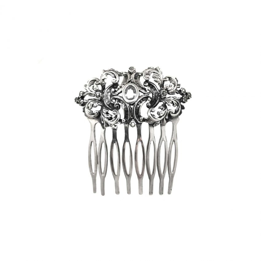 Hair Comb with Marcasites and Zirconia in Silver
