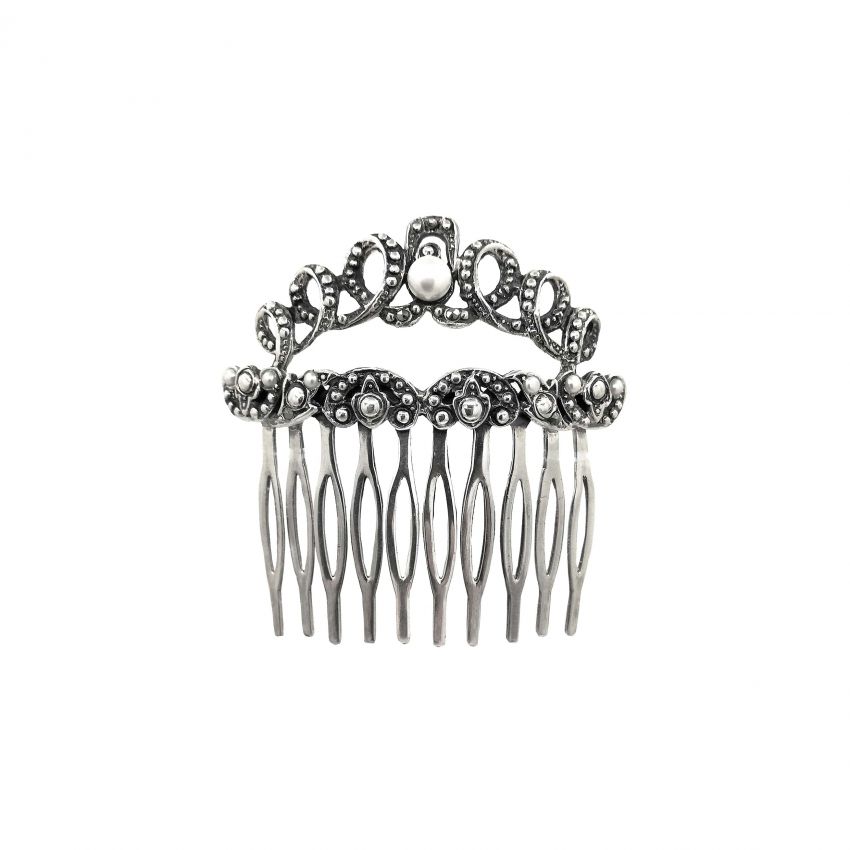 Hair Comb with Marcasites and Pearls in Silver 