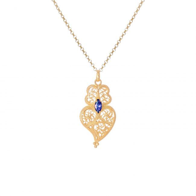 Necklace Heart of Viana Blue in Gold Plated Silver 