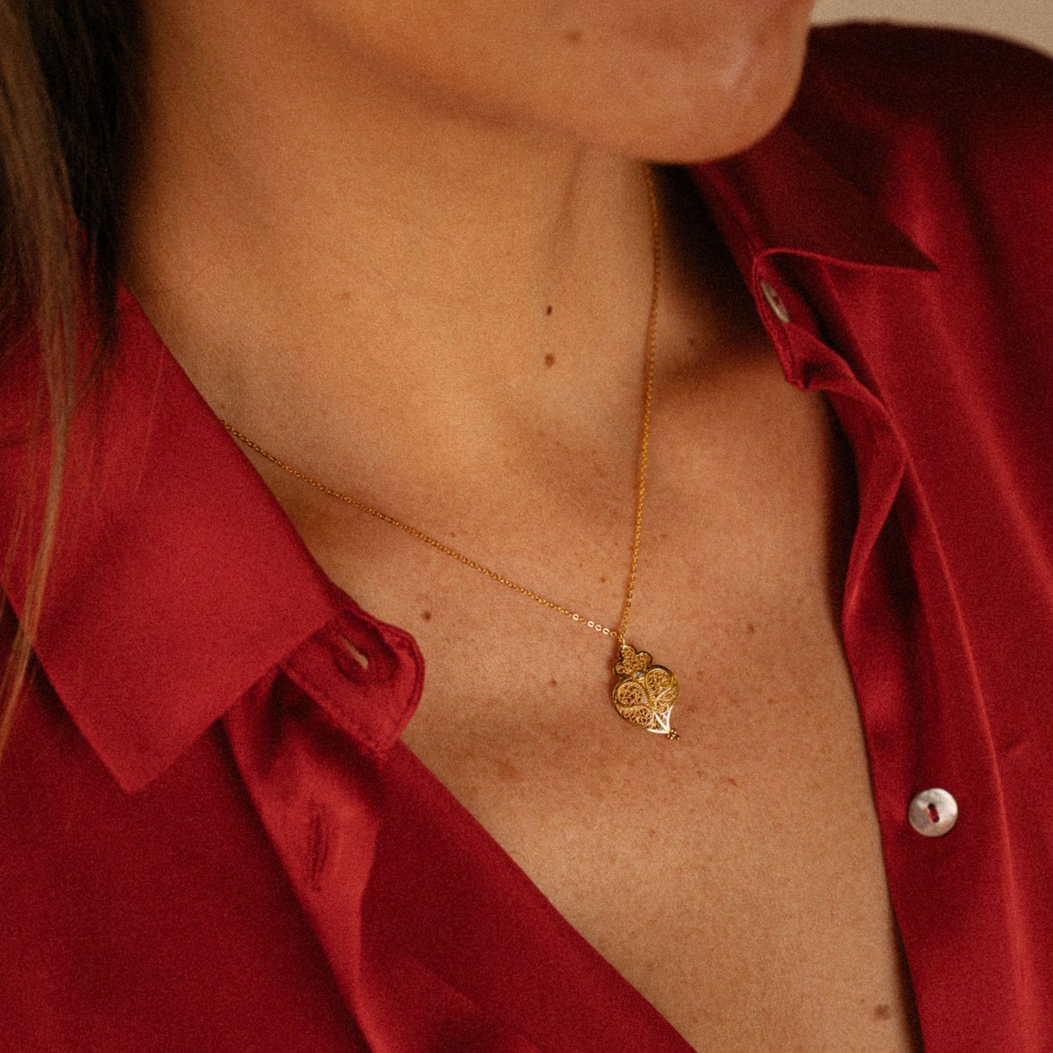 Necklace Heart Full in 19,2Kt Gold and Diamond Necklace Heart Full in 19,2Kt Gold and Diamond